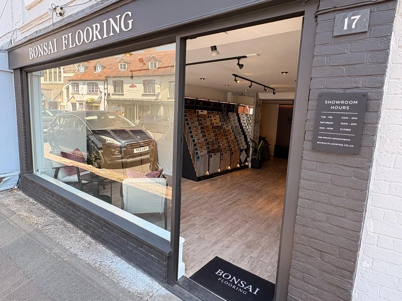 Exterior entrance to Bonsai Flooring at 17 Bridge Street in Hungerford